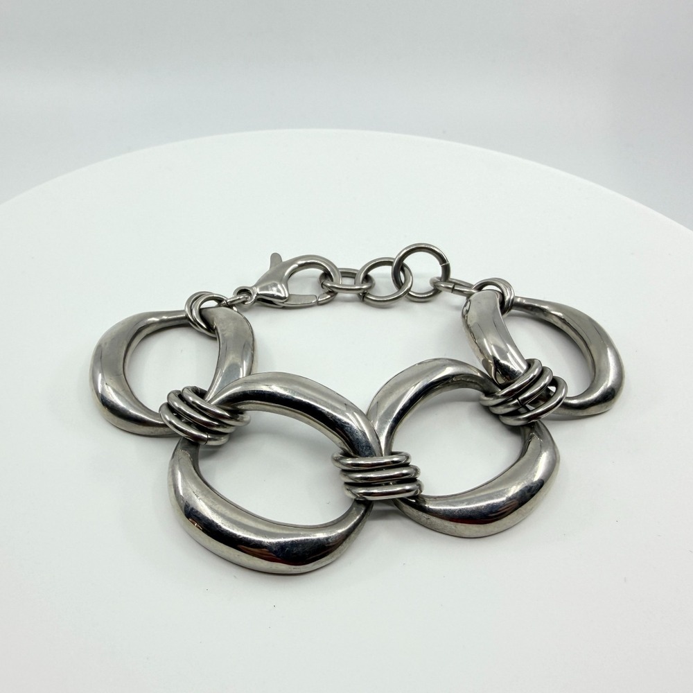 VTG Y2K Chunky Silver Tone Oval Link Statement Chain Bracelet